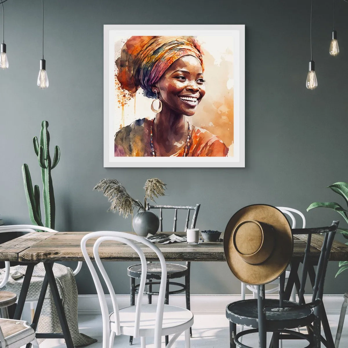 Affiche dans un cadre blanc - Poster - reine africaine - 60x60 cm