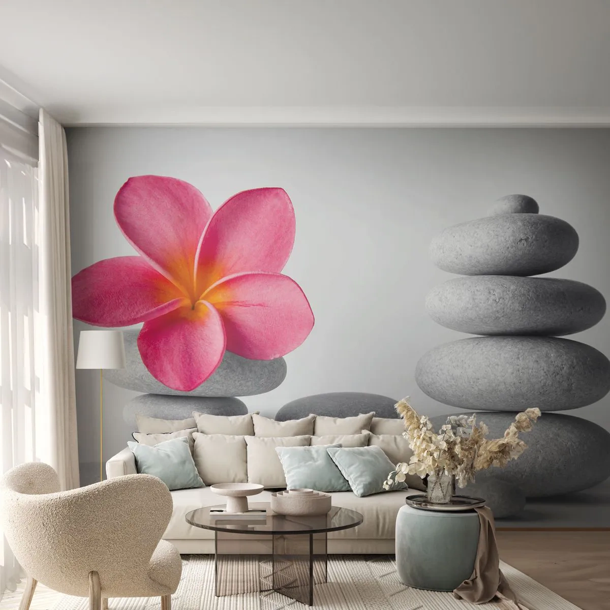 Papier Peint Photo Premium Canvas - Pierre sur pierre, et sur cette pierre... - Fleur, Des pierres, Spa - 400x280 cm