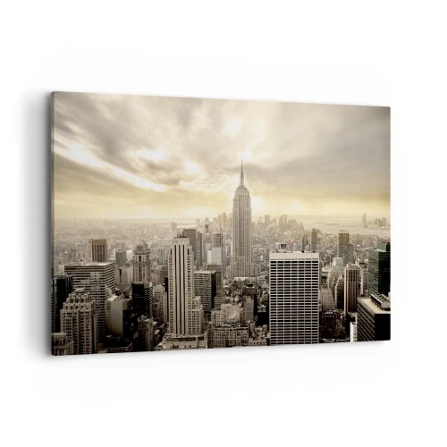 Impression sur toile - Image sur toile - Panorama de la ville avec vue sur l'Empire State Building - 120x80cm - New York tissé de gris - Décoration murale moderne pour le salon et la chambre ARTTOR
