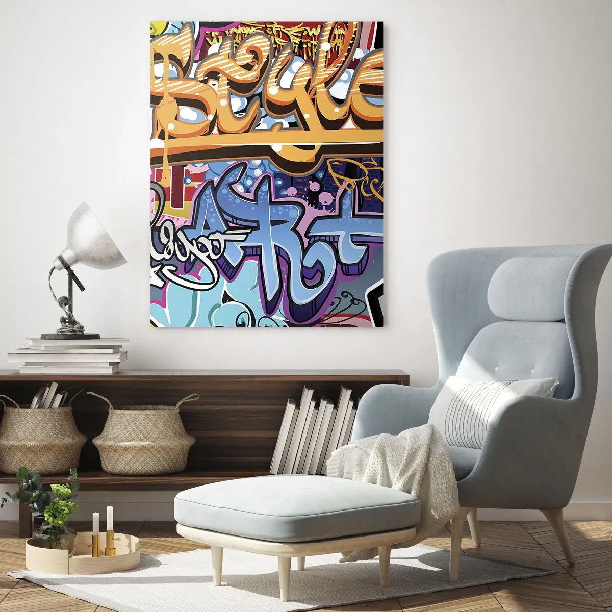 Impression sur verre - Image sur verre - Graffitis colorés avec inscriptions et illustrations dynamiques - 80x120cm - Fresques, fresques, fresques… - Décoration murale moderne pour le salon et la chambre ARTTOR