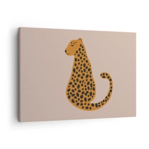 Impression sur toile - Image sur toile - Un dessin minimaliste d'une panthère sur fond beige - 70x50cm - La panthère est un motif à la mode - Décoration murale moderne pour le salon et la chambre ARTTOR