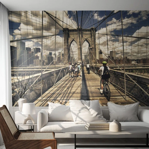 Papier peint sur mesure Premium Sand - Directement en plein coeur de la ville - le pont de Brooklyn, New York, Ville