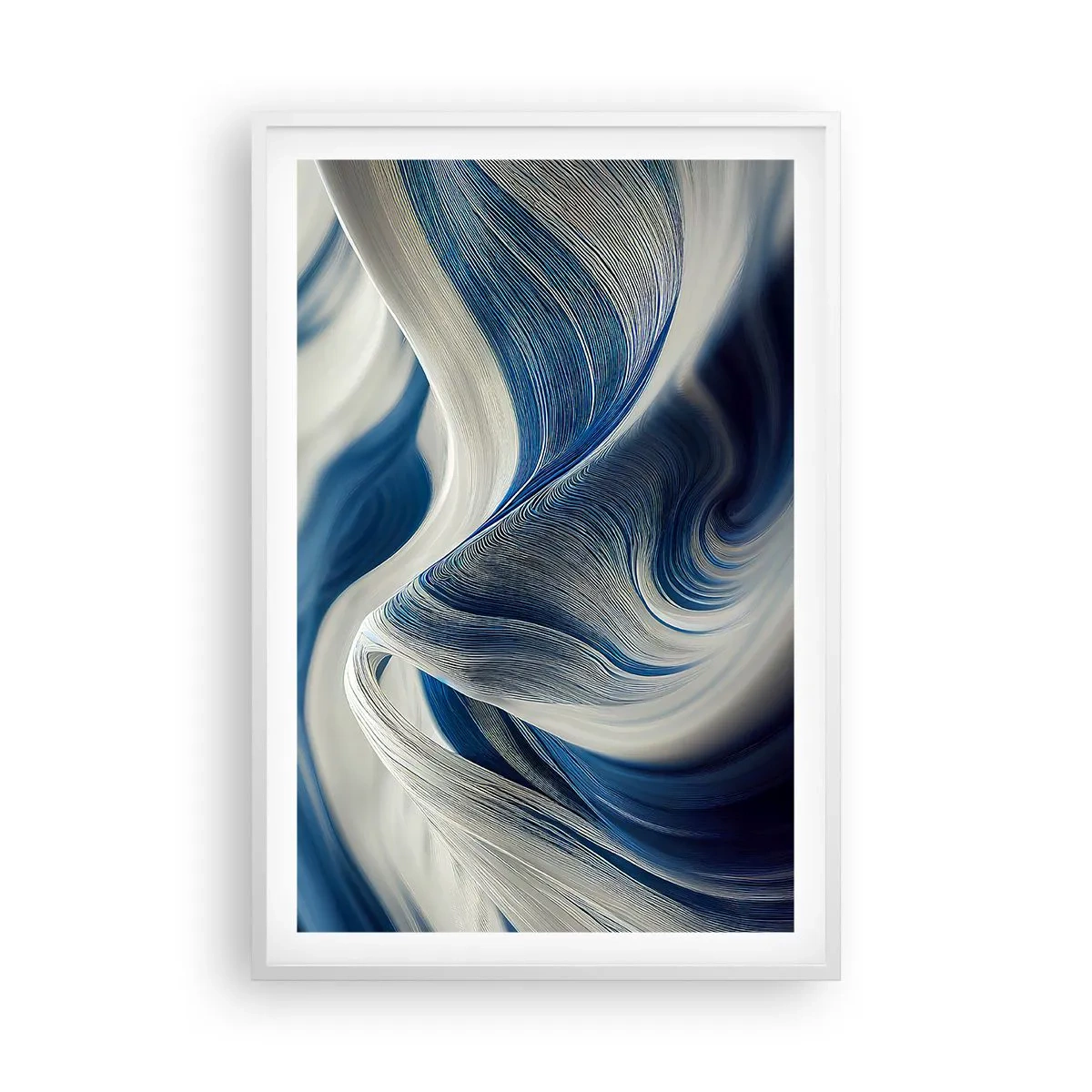 Affiche dans un cadre blanc - Poster - La fluidité du bleu et du blanc - 61x91 cm