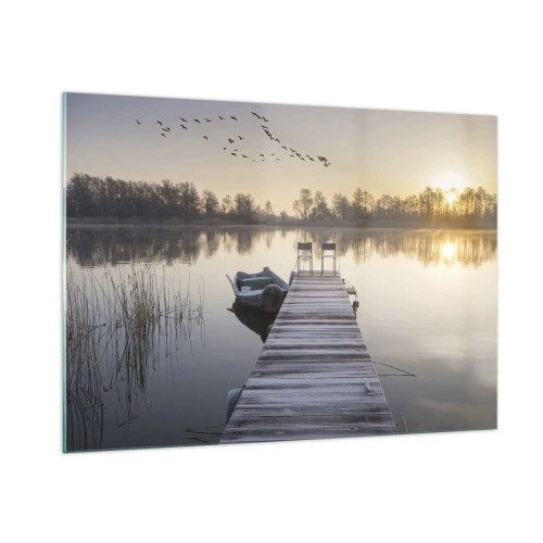 Impression sur verre - Image sur verre - Matinée au bord du lac avec une jetée - 100x70cm - Je reviendrai - Décoration murale moderne pour le salon et la chambre ARTTOR