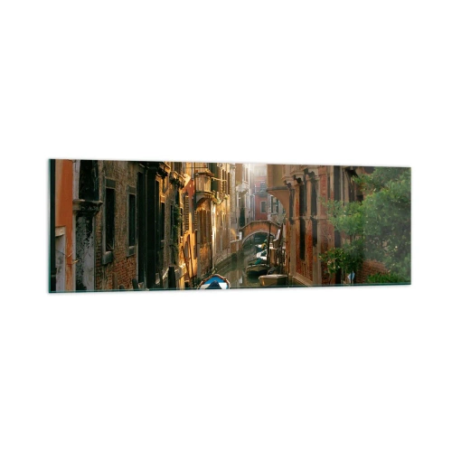 Impression sur verre - Image sur verre - Un canal pittoresque à Venise avec des bateaux et un pont - 160x50cm - Dans une ruelle vénitienne - Décoration murale moderne pour le salon et la chambre ARTTOR
