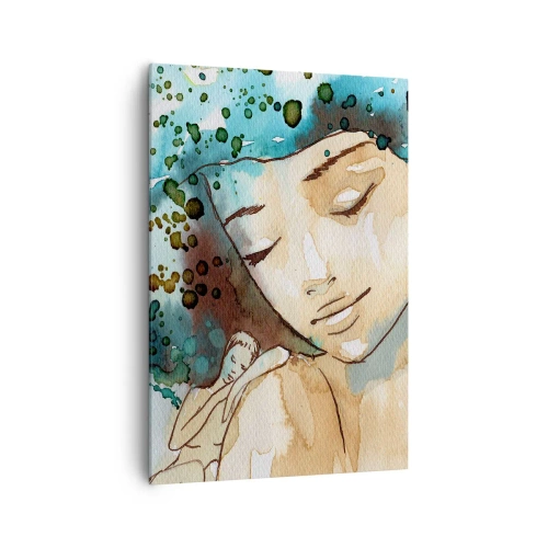 Impression sur toile - Image sur toile - Portrait d'une femme aux couleurs délicates de l'aquarelle - 70x100cm - Lady in blue - Décoration murale moderne pour le salon et la chambre ARTTOR