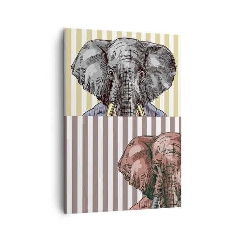 Impression sur toile - Image sur toile - Un éléphant en costume sur fond de rayures beiges - 50x70cm - Élégant par nature - Décoration murale moderne pour le salon et la chambre ARTTOR