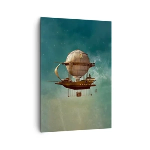 Impression sur toile - Image sur toile - Un dirigeable fantastique contre le ciel verdâtre - 70x100cm - Jules Verne vous salue - Décoration murale moderne pour le salon et la chambre ARTTOR