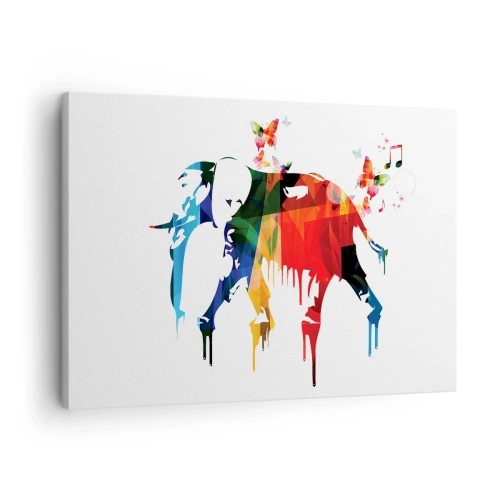 Impression sur toile - Image sur toile - Éléphant coloré avec des papillons dans un style géométrique moderne - 70x50cm - Tout le monde peut danser - Décoration murale moderne pour le salon et la chambre ARTTOR