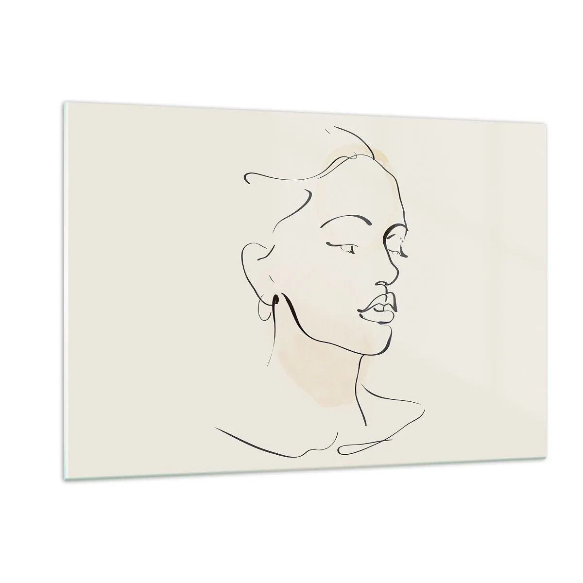 Impression sur verre - Image sur verre - Un portrait linéaire féminin sur un fond clair avec des ombres délicates. - 120x80cm - Une ligne certaine - Décoration murale moderne pour le salon et la chambre ARTTOR
