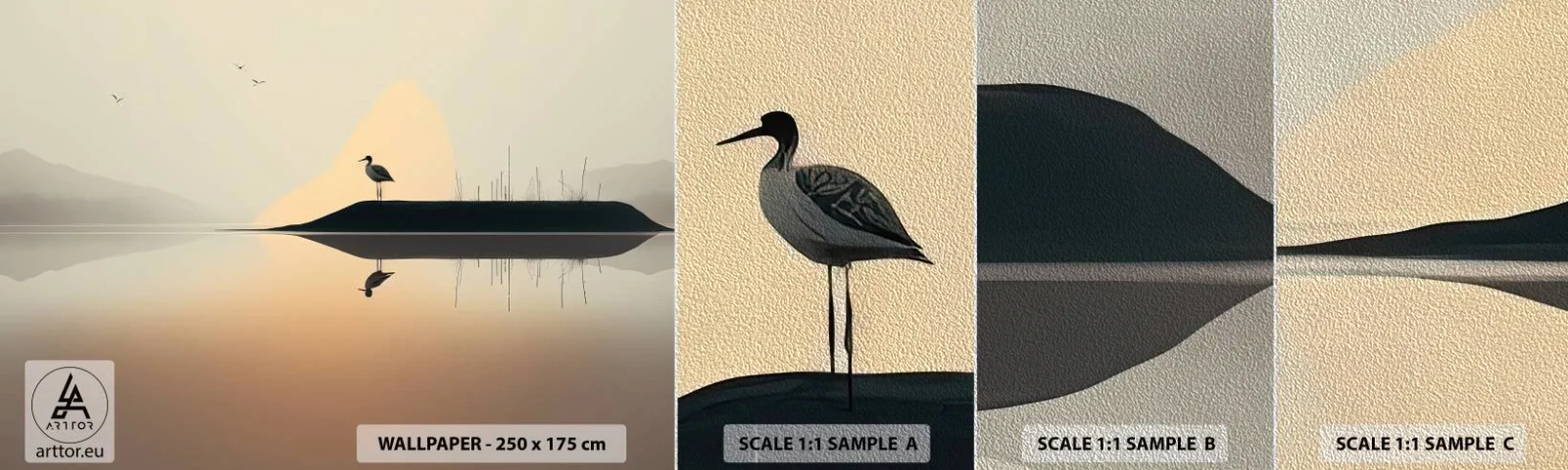 Échantillon de Papier Peint Premium Sand - Le seigneur du lac - Oiseau, Paysage, Minimalisme - 100x30 cm