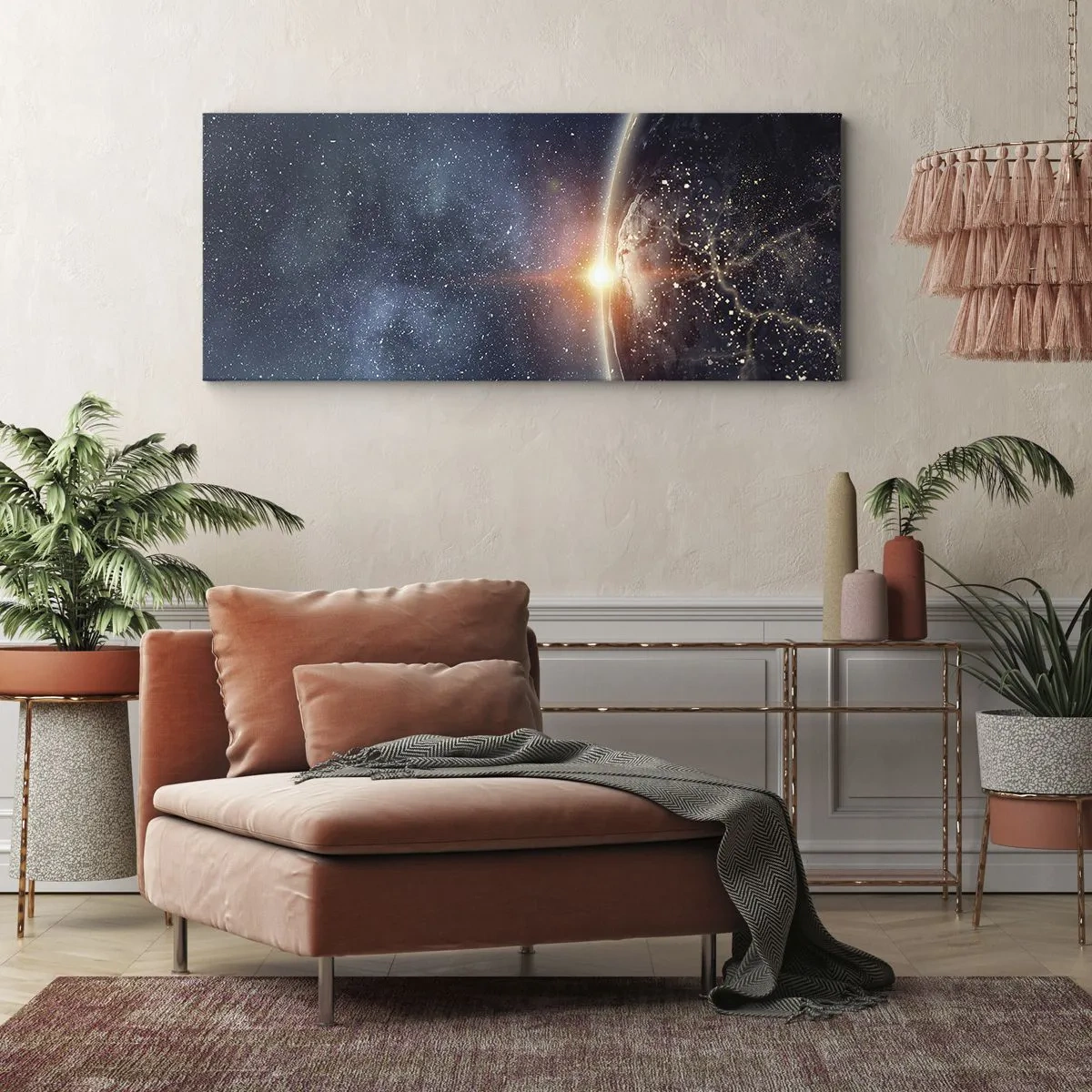 Impression sur toile - Image sur toile - La Terre vue de l'espace avec le soleil levant - 160x50cm - Dans une nouvelle perspective - Décoration murale moderne pour le salon et la chambre ARTTOR