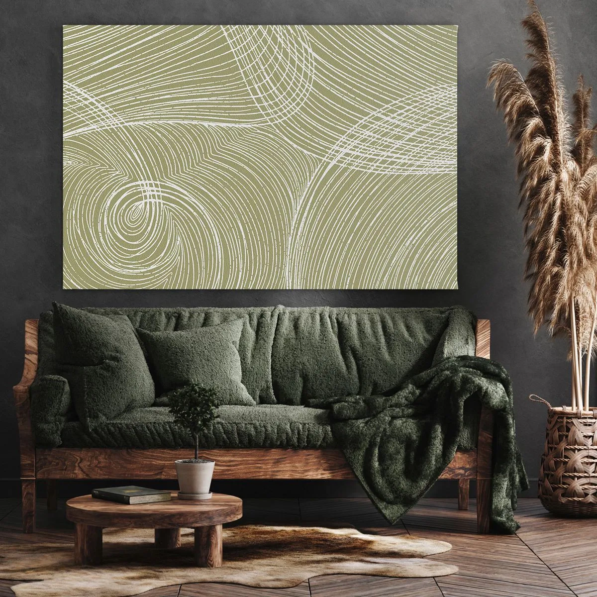 Impression sur toile - Image sur toile - Lignes vertes et blanches dans une composition abstraite - 70x50cm - Abstraction complexe de blanc - Décoration murale moderne pour le salon et la chambre ARTTOR