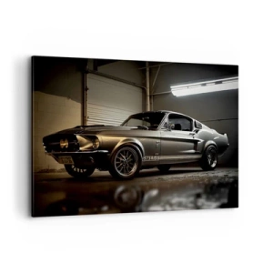Impression sur toile - Image sur toile - Voiture classique dans un garage rétro - 120x80cm - Retour dans le passé - Décoration murale moderne pour le salon et la chambre ARTTOR