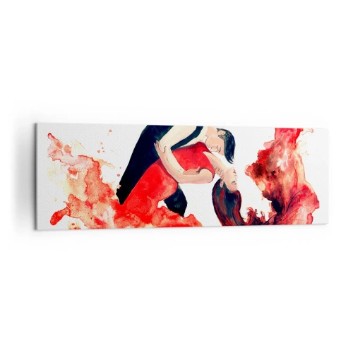 Impression sur toile - Image sur toile - Une aquarelle dynamique d'un couple dansant aux couleurs rouges. - 160x50cm - Tango - une vague sensuelle - Décoration murale moderne pour le salon et la chambre ARTTOR