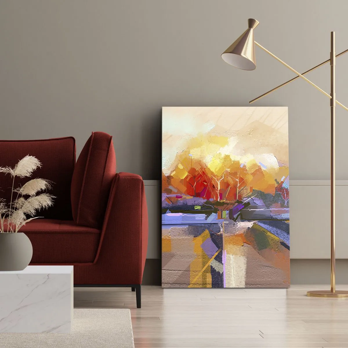Impression sur toile - Image sur toile - Un paysage abstrait aux couleurs d'automne intenses. - 70x100cm - L'automne est arrivé - Décoration murale moderne pour le salon et la chambre ARTTOR