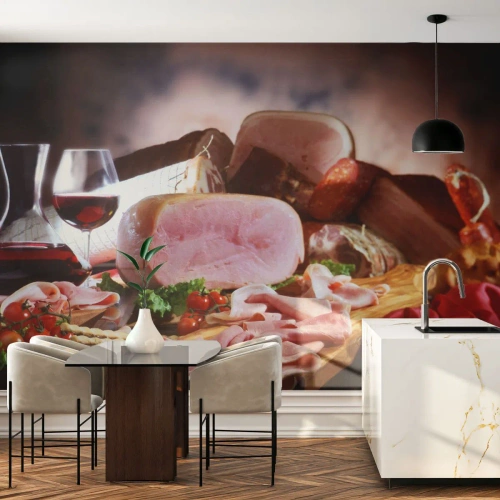 Papier Peint Photo Standard Eco - Un rêve culinaire avec une carafe - La gastronomie, Viandes, Tomates - 200x140 cm