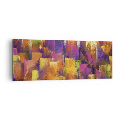 Impression sur toile - Image sur toile - Composition abstraite d'une métropole dans les tons jaune et violet - 140x50cm - Composition métropolitaine - Décoration murale moderne pour le salon et la chambre ARTTOR