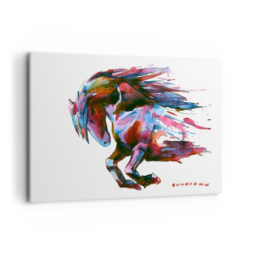 Impression sur toile - Image sur toile - Un cheval aux couleurs abstraites dynamiques symbolisant la liberté - 120x80cm - Dans le ravissement - Décoration murale moderne pour le salon et la chambre ARTTOR