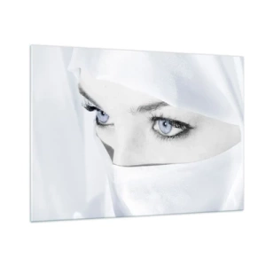 Impression sur verre - Image sur verre - Un portrait subtil avec des yeux bleus expressifs - 100x70cm - Directement des mille et une nuits - Décoration murale moderne pour le salon et la chambre ARTTOR