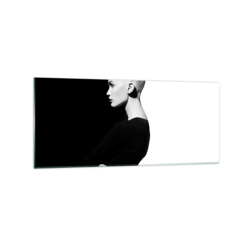 Impression sur verre - Image sur verre - Portrait élégant d'une femme sur fond noir et blanc - 120x50cm - Tout simplement une femme - Décoration murale moderne pour le salon et la chambre ARTTOR