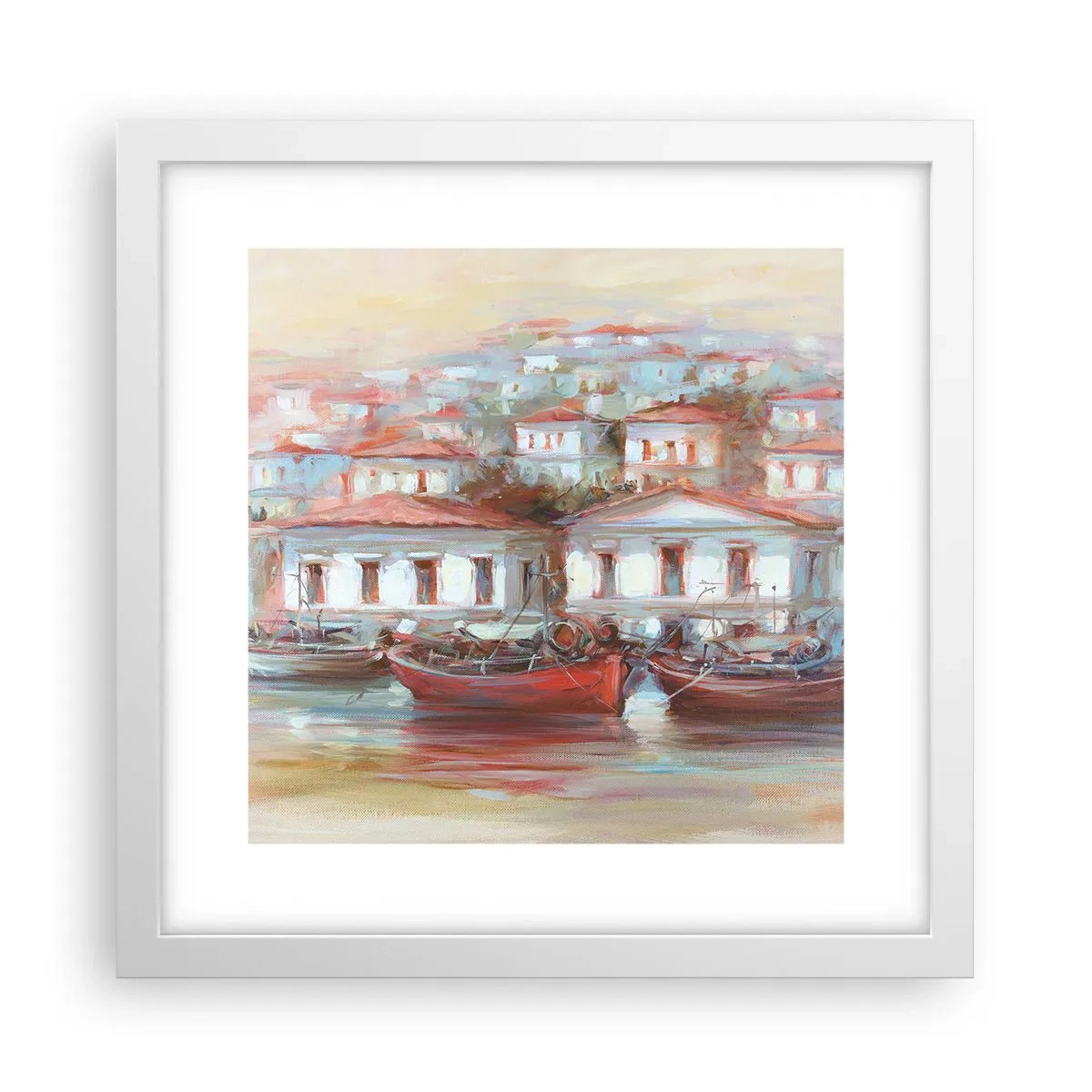 Affiche dans un cadre blanc - Poster - Petite ville heureuse - 30x30 cm