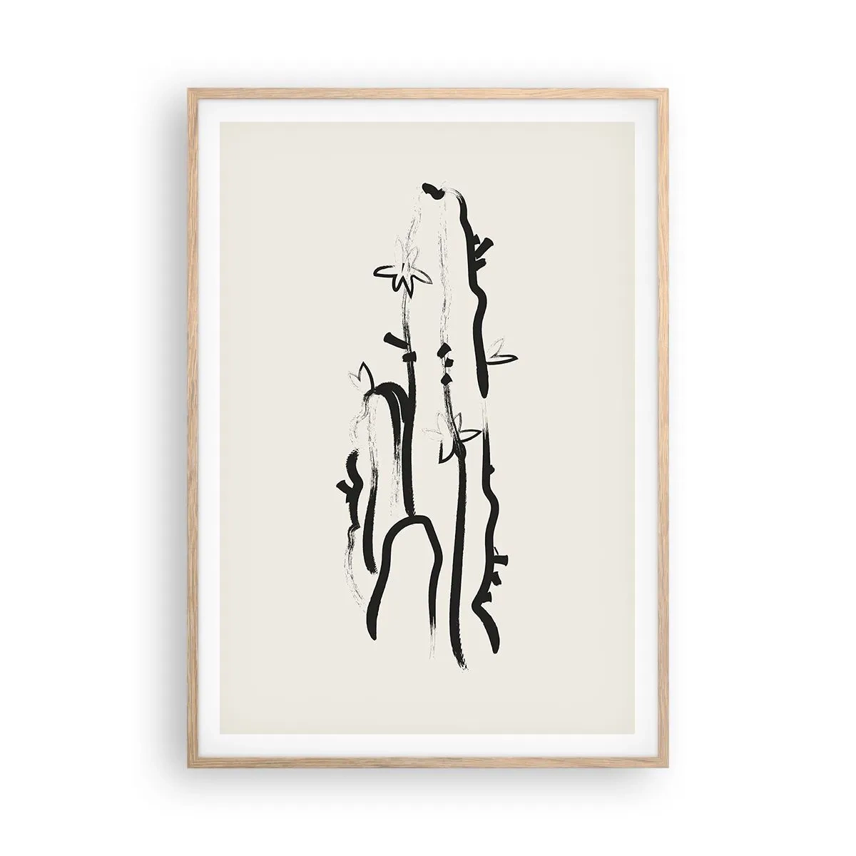 Affiche dans un chêne clair - Poster - Herbe à fleurs - 70x100 cm