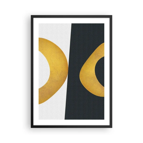 Affiche dans un cadre noir - Poster - Une composition abstraite avec des formes dominantes en or et vert foncé. - 50x70cm - Avant tout : l’or - Décoration murale moderne pour le salon et la chambre ARTTOR