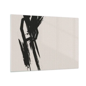 Impression sur verre - Image sur verre - Un coup de pinceau noir dynamique sur un fond clair - 70x50cm - Ruée imparable - Décoration murale moderne pour le salon et la chambre ARTTOR
