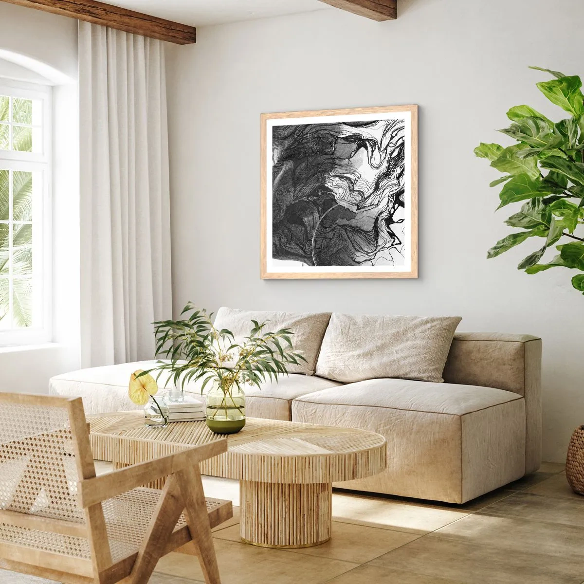 Affiche dans un chêne clair - Poster - Emmêlé dans les rêves - 40x40 cm