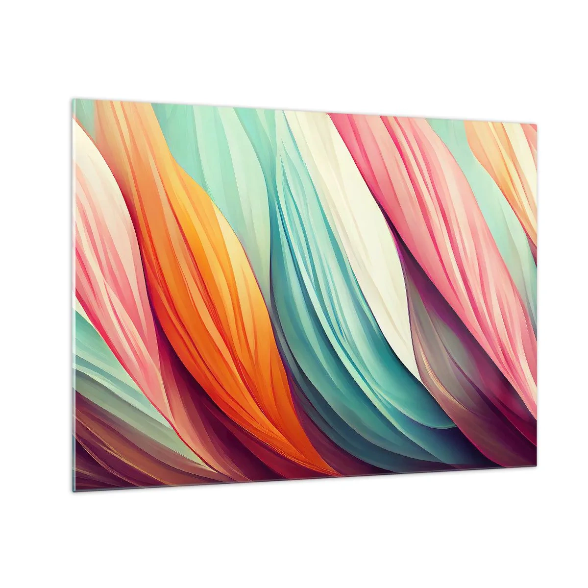 Impression sur verre - Image sur verre - Un tissage coloré de rayures abstraites aux tons pastel - 70x50cm - Tissage arc-en-ciel - Décoration murale moderne pour le salon et la chambre ARTTOR
