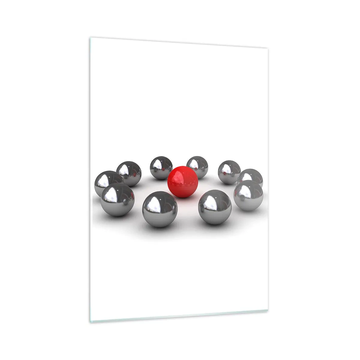 Impression sur verre - Image sur verre - Une boule rouge entourée d'argent sur fond blanc - 50x70cm - Un cercle en argent et rouge - Décoration murale moderne pour le salon et la chambre ARTTOR