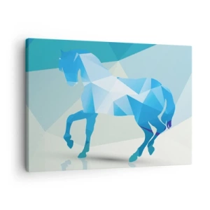 Impression sur toile - Image sur toile - Silhouette géométrique d'un cheval dans des tons bleus - 70x50cm - Cheval géométrique en turquoise - Décoration murale moderne pour le salon et la chambre ARTTOR