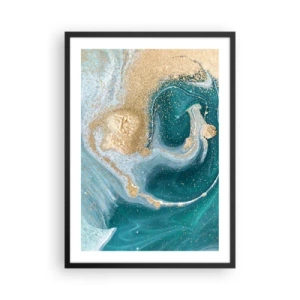 Affiche dans un cadre noir - Poster - Motif abstrait or et turquoise aux formes fluides - 50x70cm - Tourbillon d'or et de turquoise - Décoration murale moderne pour le salon et la chambre ARTTOR