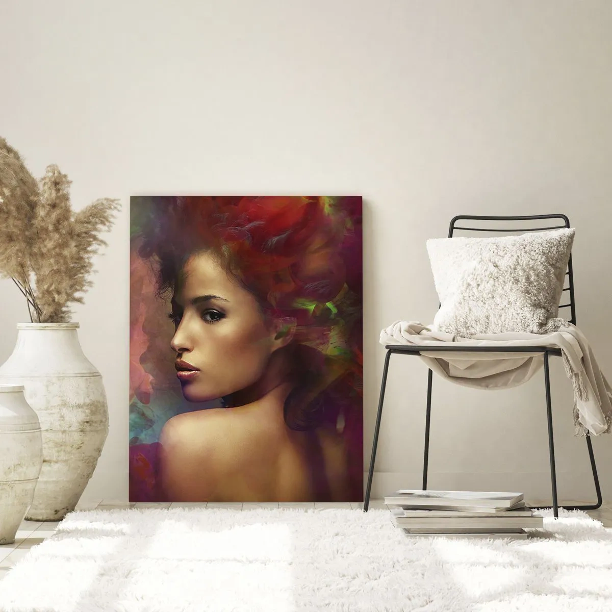 Impression sur verre - Image sur verre - Une femme aux reflets colorés créant un arrière-plan abstrait - 80x120cm - Plus beau qu'un arc-en-ciel, aussi délicat qu'un brouillard - Décoration murale moderne pour le salon et la chambre ARTTOR