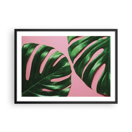 Affiche dans un cadre noir - Poster - Feuilles de monstera vertes sur fond rose - 70x50cm - Rendez-vous vert - Décoration murale moderne pour le salon et la chambre ARTTOR