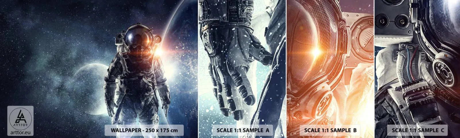 Échantillon De Papier Peint Standard Eco - Aventure spatiale - Cosmos, Astronaute, Étoiles - 100x30 cm