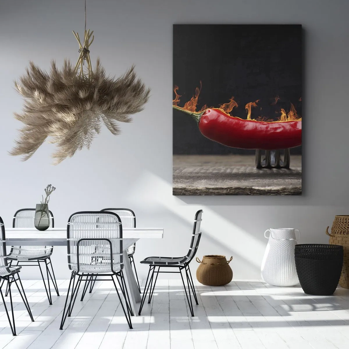 Impression sur toile - Image sur toile - Poivron rouge flamboyant sur une fourchette - 50x70cm - Un apéritif enflammé - Décoration murale moderne pour le salon et la chambre ARTTOR