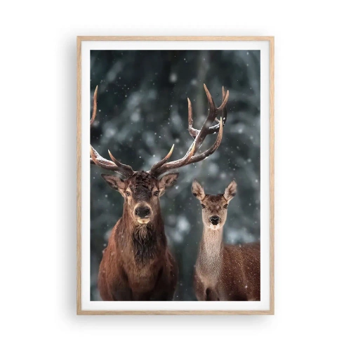 Affiche dans un chêne clair - Poster - Le roi de la forêt avec sa femme - 70x100 cm