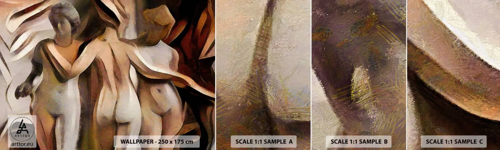 Échantillon De Papier Peint Standard Eco - Trois Grâces 2.0 - Femme, Cubisme, Morceau - 100x30 cm