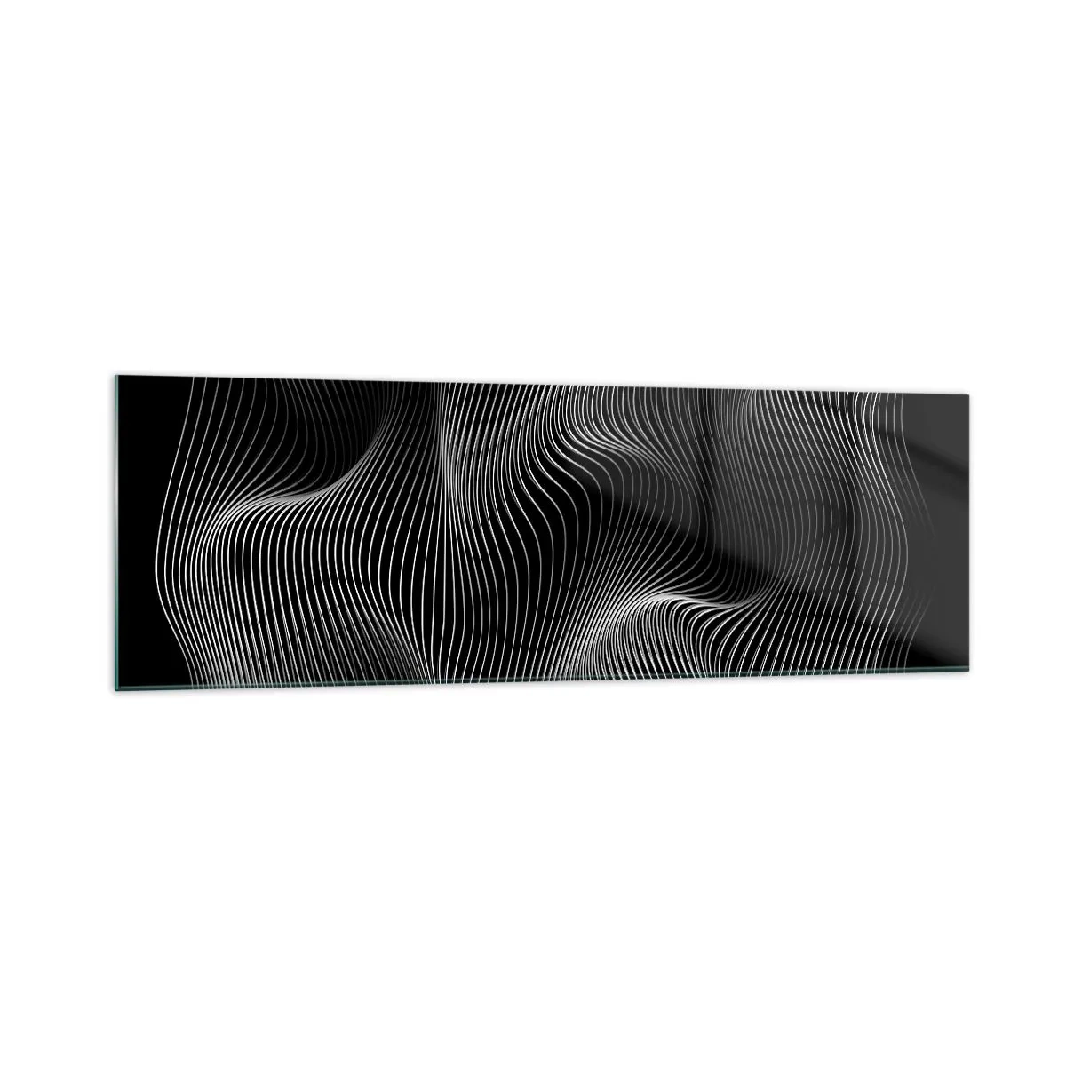 Impression sur verre - Image sur verre - Lignes blanches abstraites sur fond noir - 160x50cm - Danse de lumière dans l'espace - Décoration murale moderne pour le salon et la chambre ARTTOR