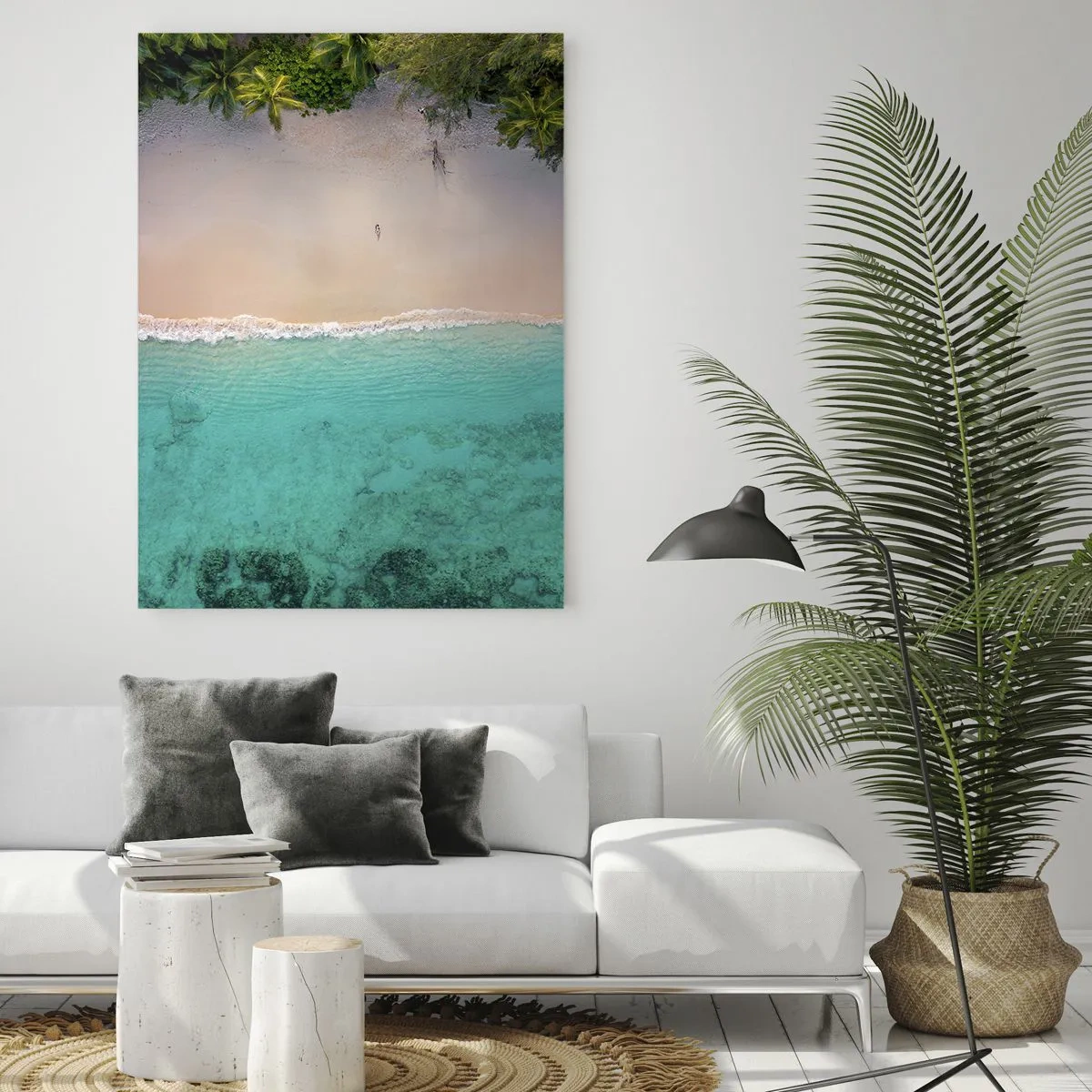 Impression sur verre - Image sur verre - Vue aérienne d'une plage tropicale et d'une mer turquoise - 50x70cm - Plage paradisiaque - Décoration murale moderne pour le salon et la chambre ARTTOR