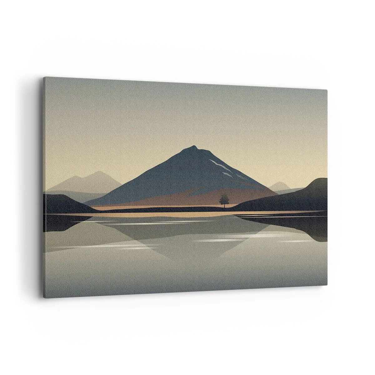 Impression sur toile - Image sur toile - Paysage de montagne minimaliste avec reflet dans l'eau - 120x80cm - Reflet de miroir - Décoration murale moderne pour le salon et la chambre ARTTOR