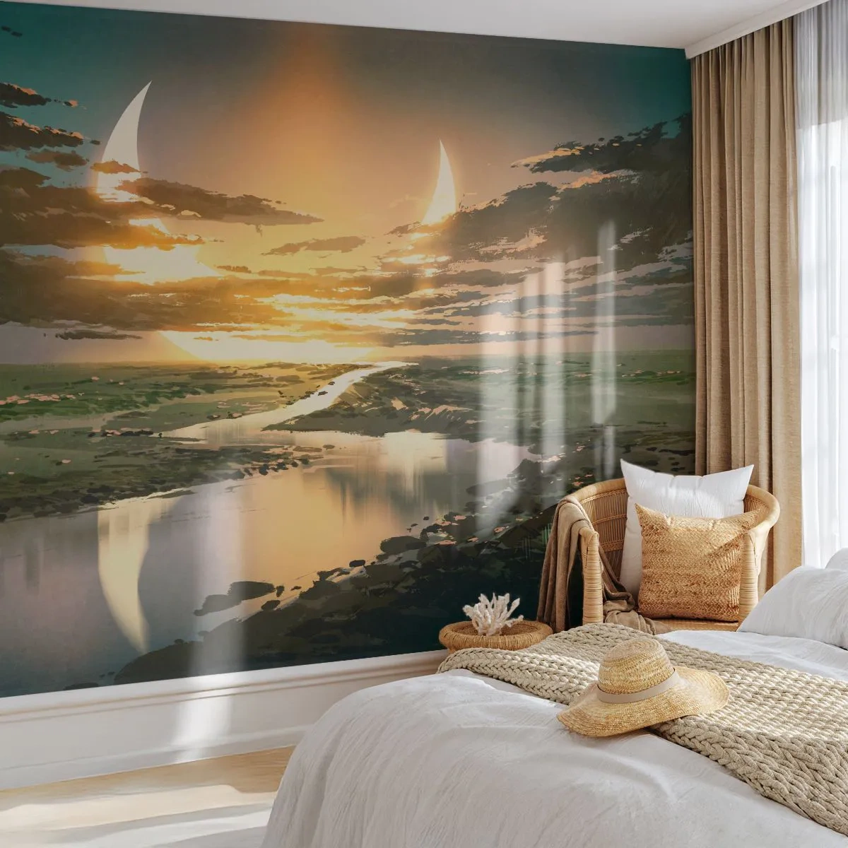 Papier Peint Autocollant Deluxe Sticker - Quelque part dans une galaxie lointaine, très lointaine - Paysage, Lune, Fantaisie - 250x175 cm