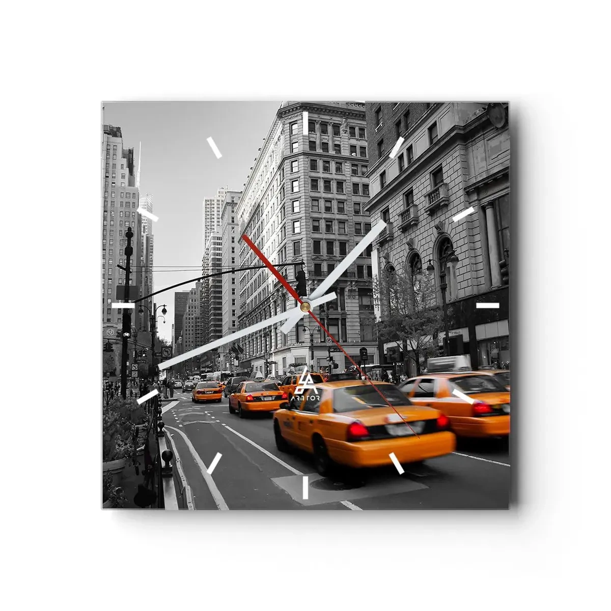 Horloge murale - Pendule murale - Taxis jaunes dans les rues de New York - 30x30cm - Soleil des grandes villes - Décoration murale moderne pour le salon et la chambre ARTTOR
