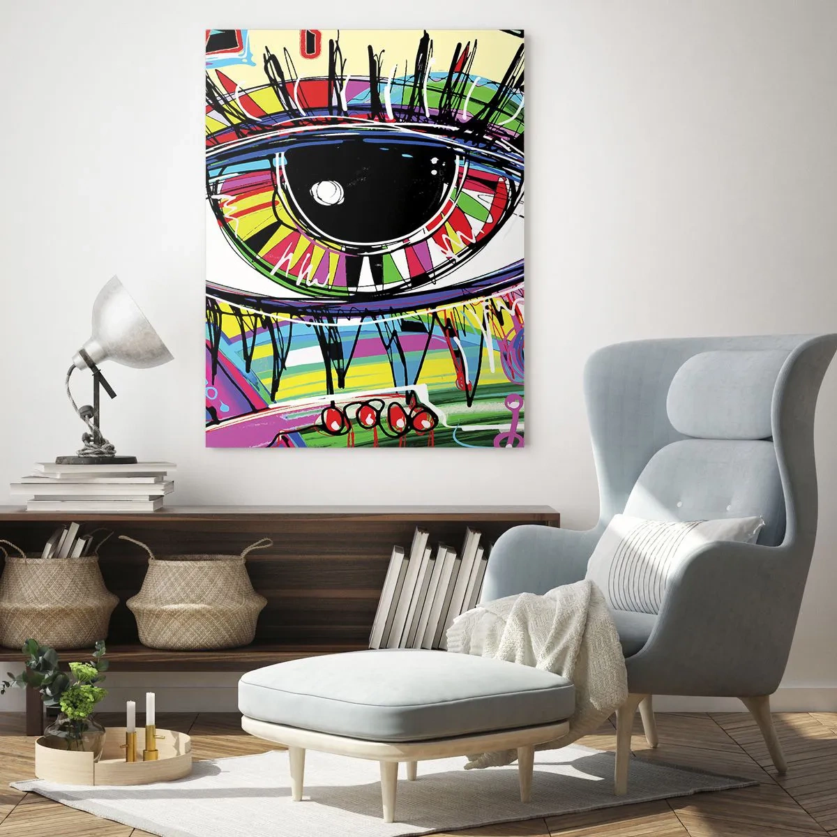 Impression sur verre - Image sur verre - Œil coloré dans un style abstrait - 50x70cm - Oeil coloré - âme colorée - Décoration murale moderne pour le salon et la chambre ARTTOR