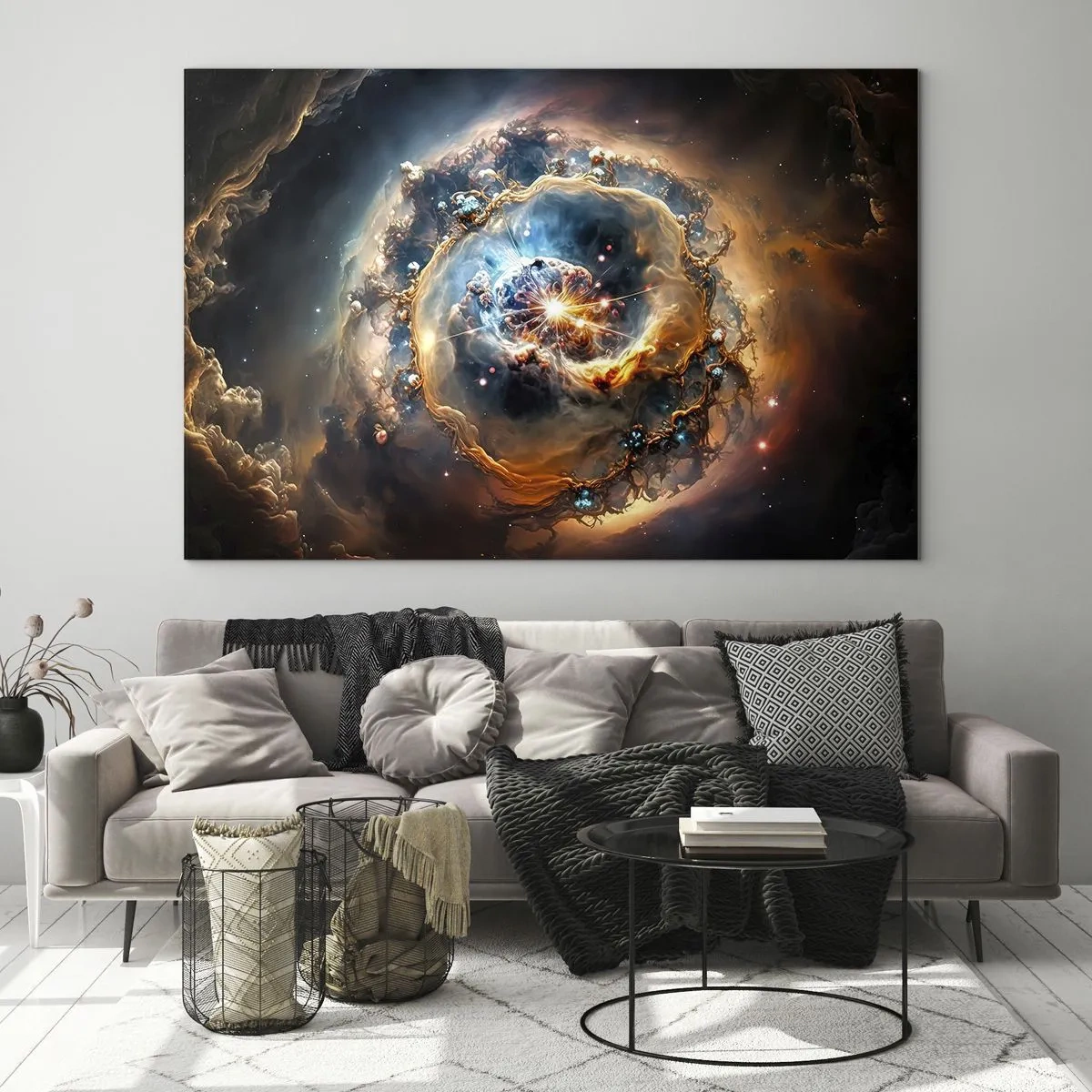 Impression sur verre - Image sur verre - Une explosion cosmique au centre d'un vortex galactique - 70x50cm - Le début - Décoration murale moderne pour le salon et la chambre ARTTOR
