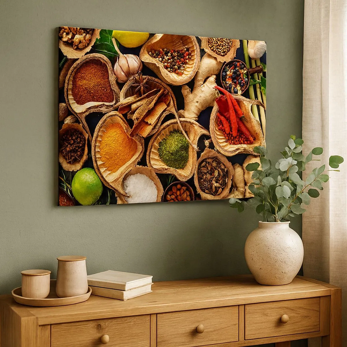 Impression sur toile - Image sur toile - Bols d'épices de différentes couleurs - 70x50cm - Prends ce que tu veux - Décoration murale moderne pour le salon et la chambre ARTTOR