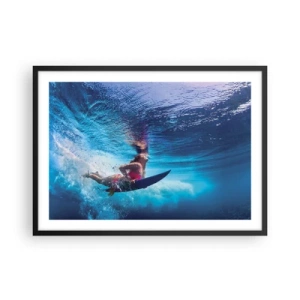 Affiche dans un cadre noir - Poster - Un surfeur sous l'eau dans une composition dynamique aux tons bleus. - 70x50cm - Joie profonde - Décoration murale moderne pour le salon et la chambre ARTTOR