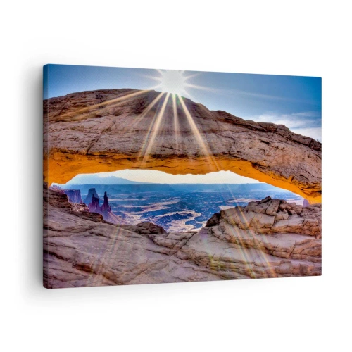 Impression sur toile - Image sur toile - Arche rocheuse surplombant le canyon au lever du soleil - 70x50cm - Par la porte rocheuse - Décoration murale moderne pour le salon et la chambre ARTTOR